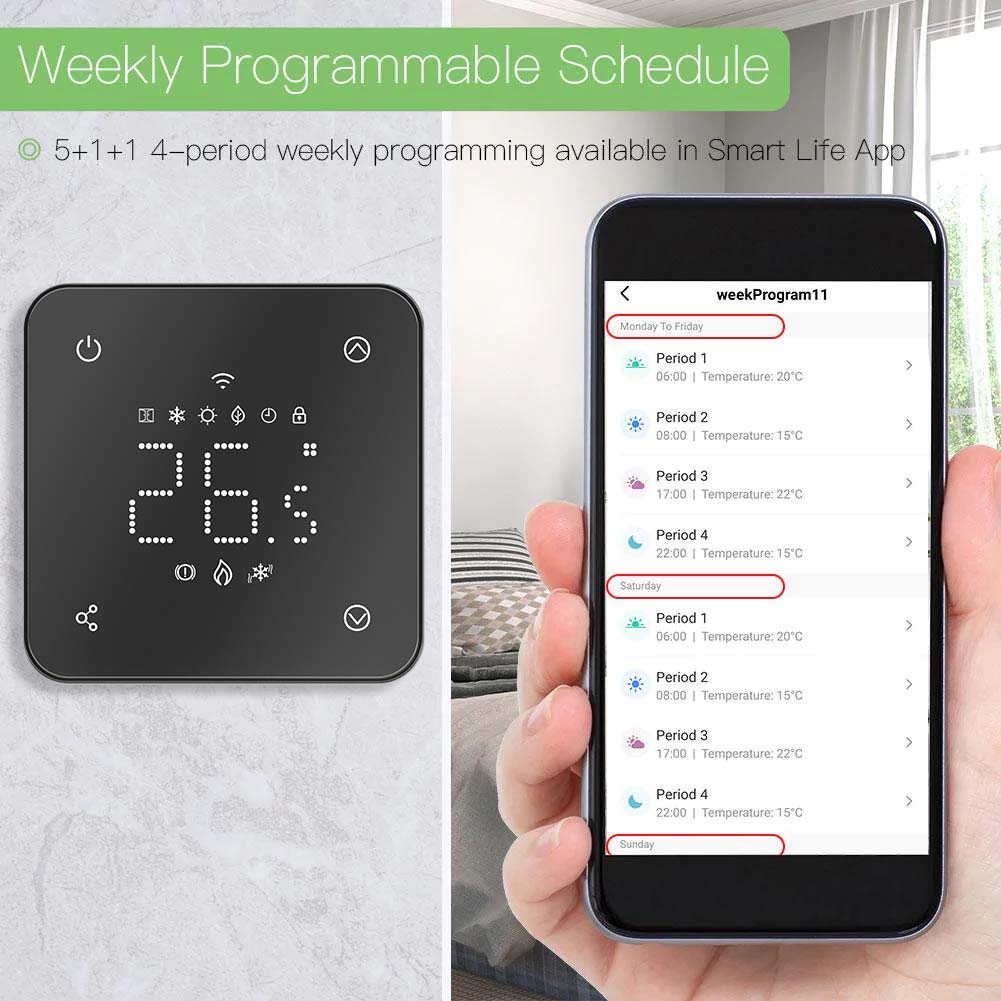 Black Touch LED Thermostat for Floor Heating WiFi Control