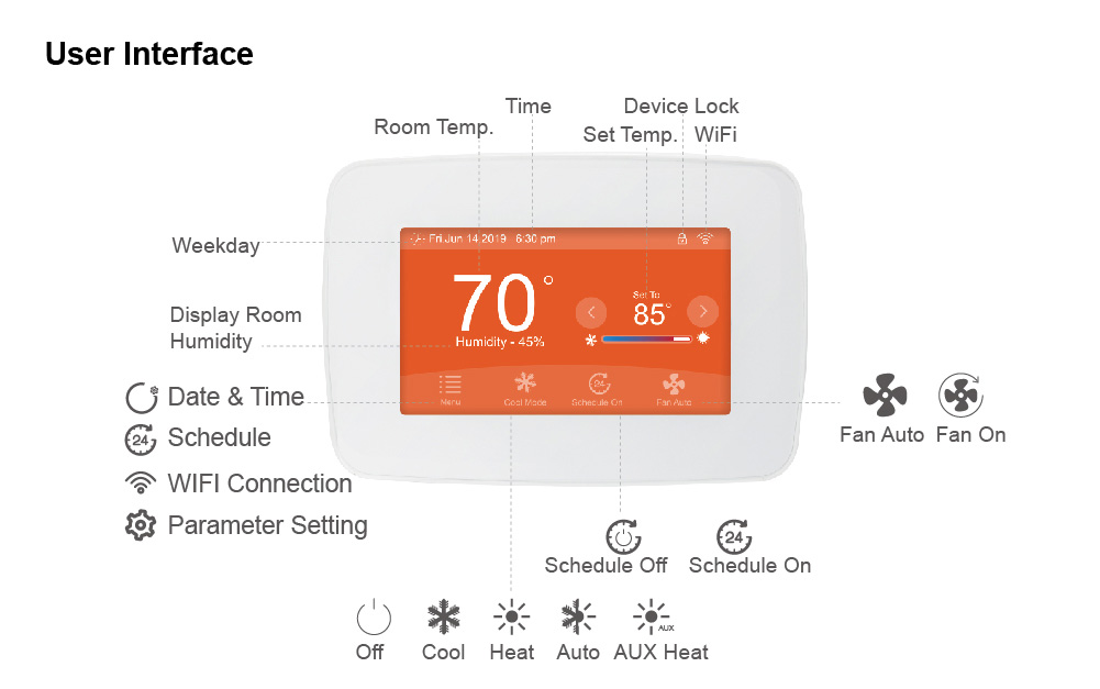 24V  Smart Thermostat for Heat Pump System