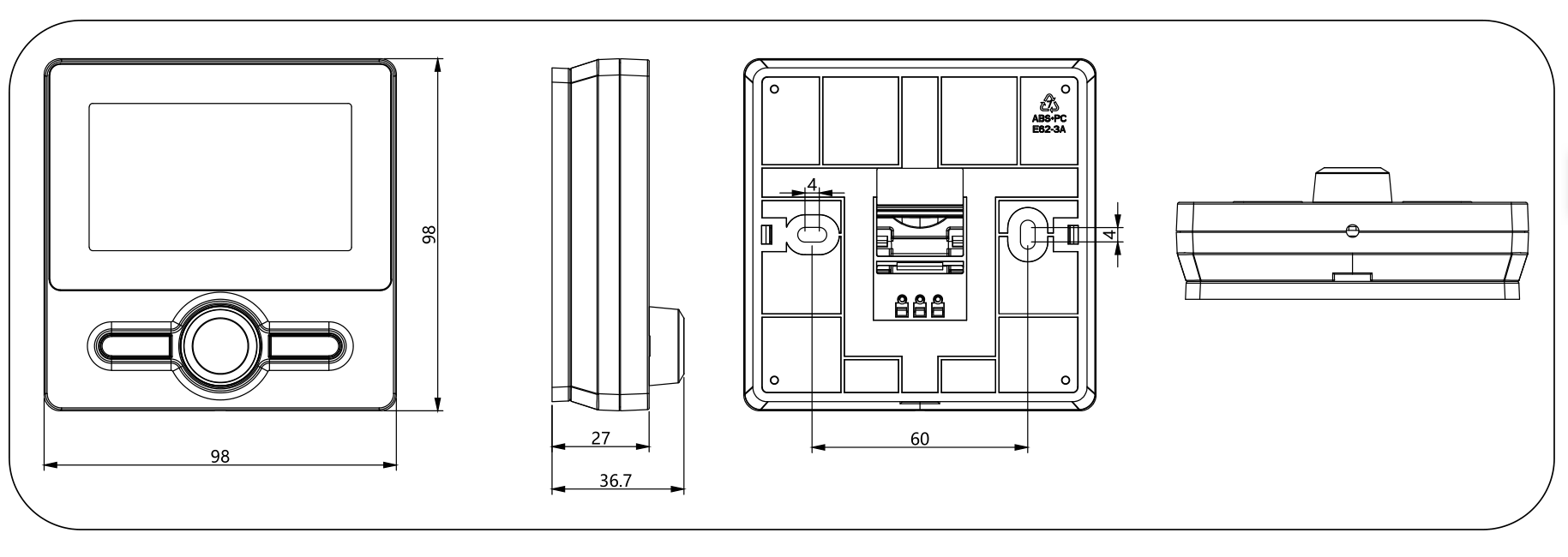 E-Top WT-25 wireless thermostat size 