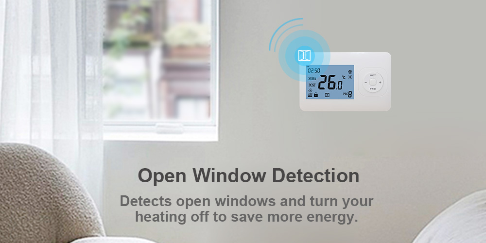 Smart wireless thermostat with open window detection 