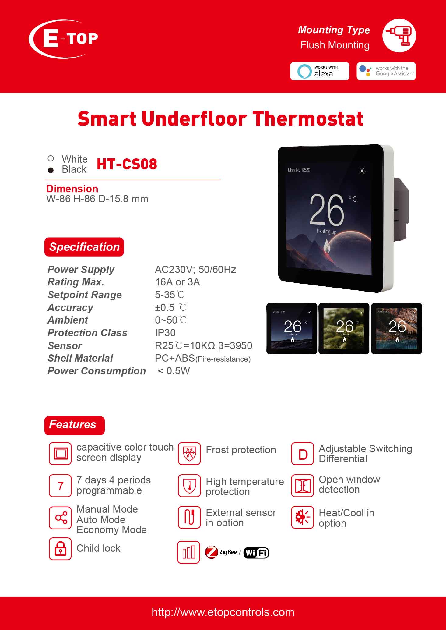 Color Screen Touch Thermostat