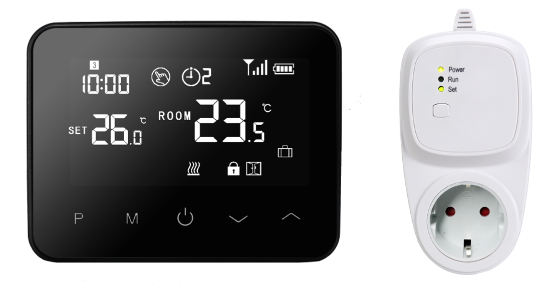 Wireless thermostat with plug socket receiver