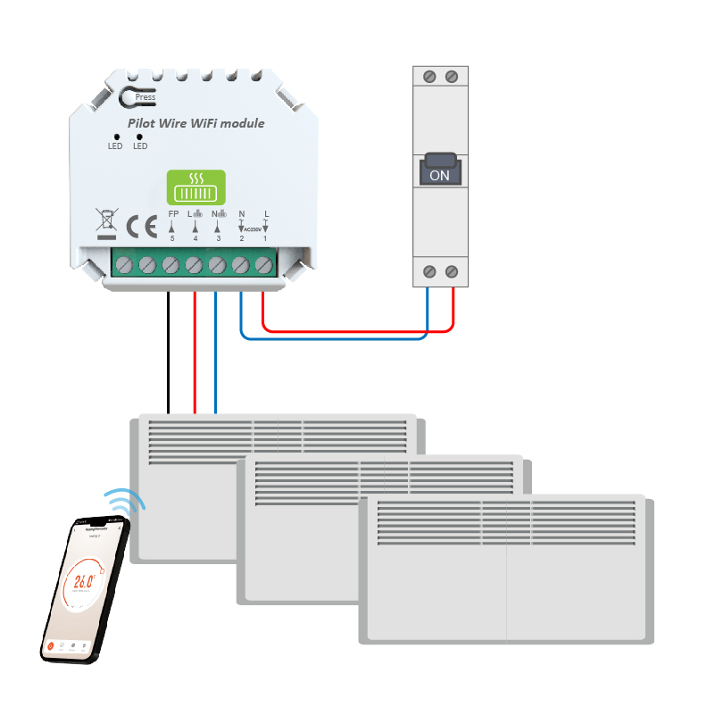 pilot wire wifi module for electrical heating 