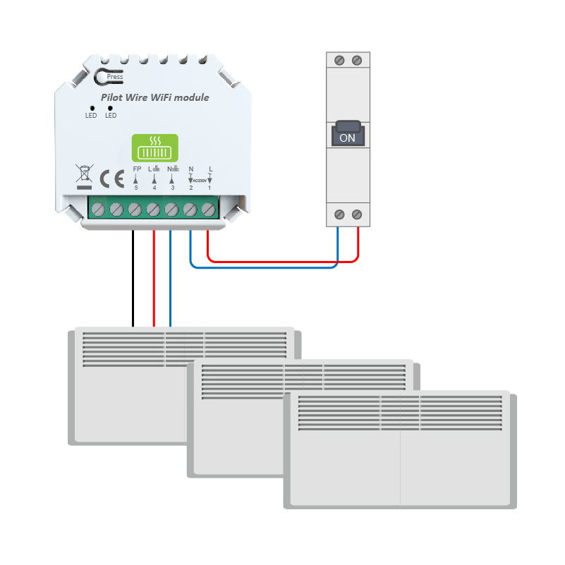 Electrical Heating  WiFi Thermsotat Module with Fil Pilot Wire