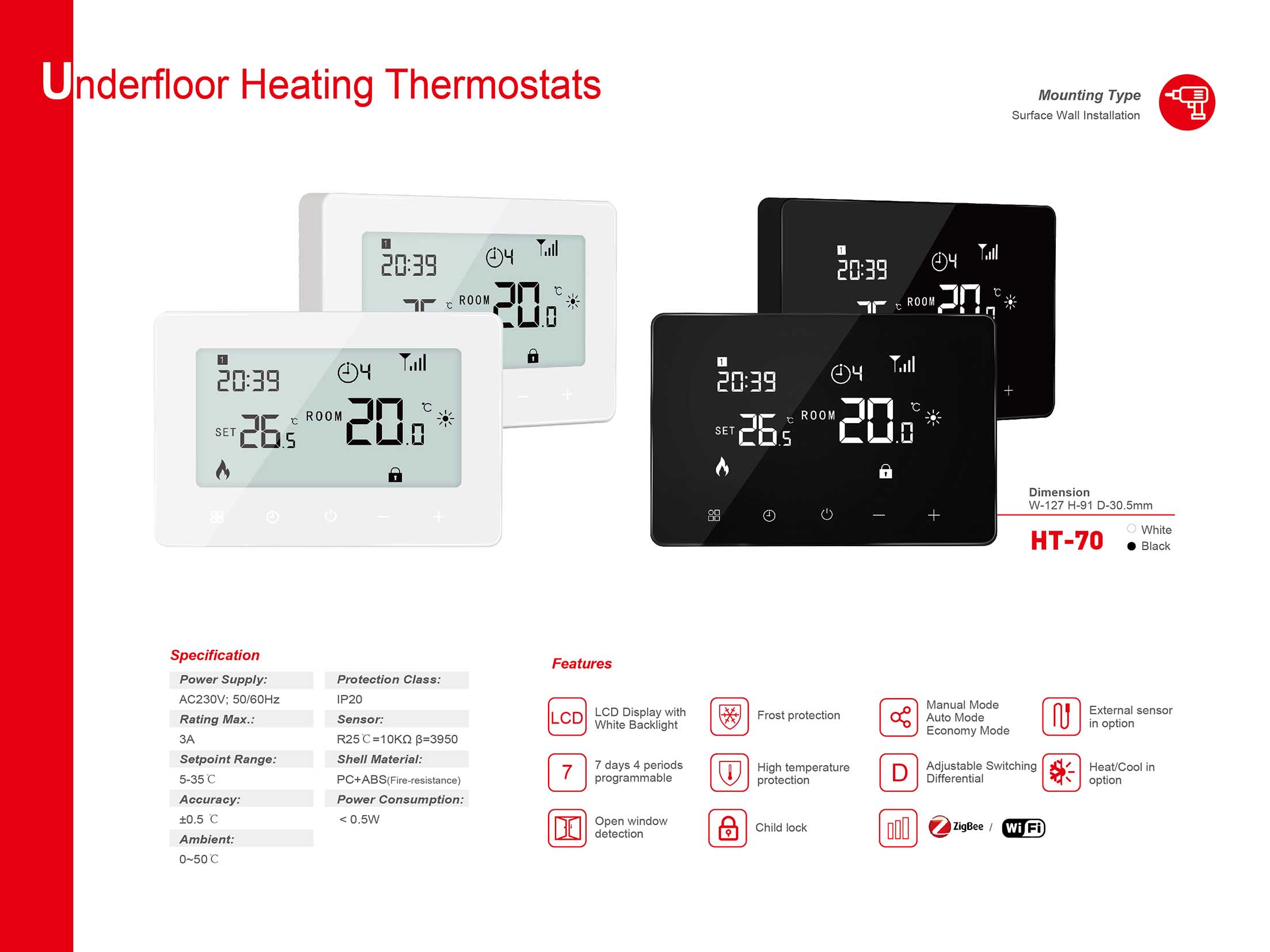 220V flat installation wifi thermostat 