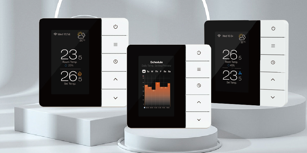 Smart TFT HVAC thermostat with button keys