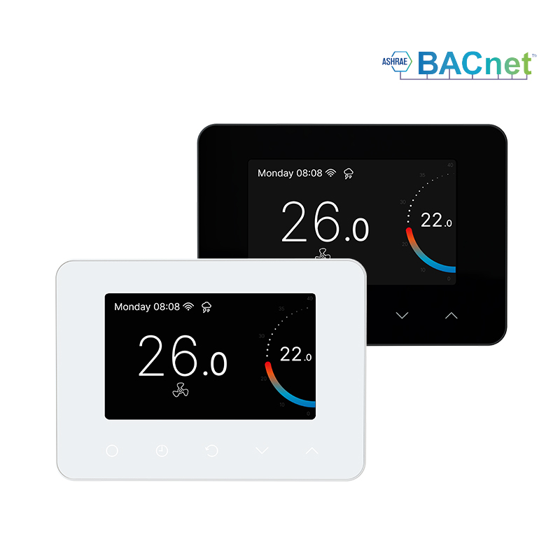 230Vac surface mounted smart HVAC thermostat with color screen