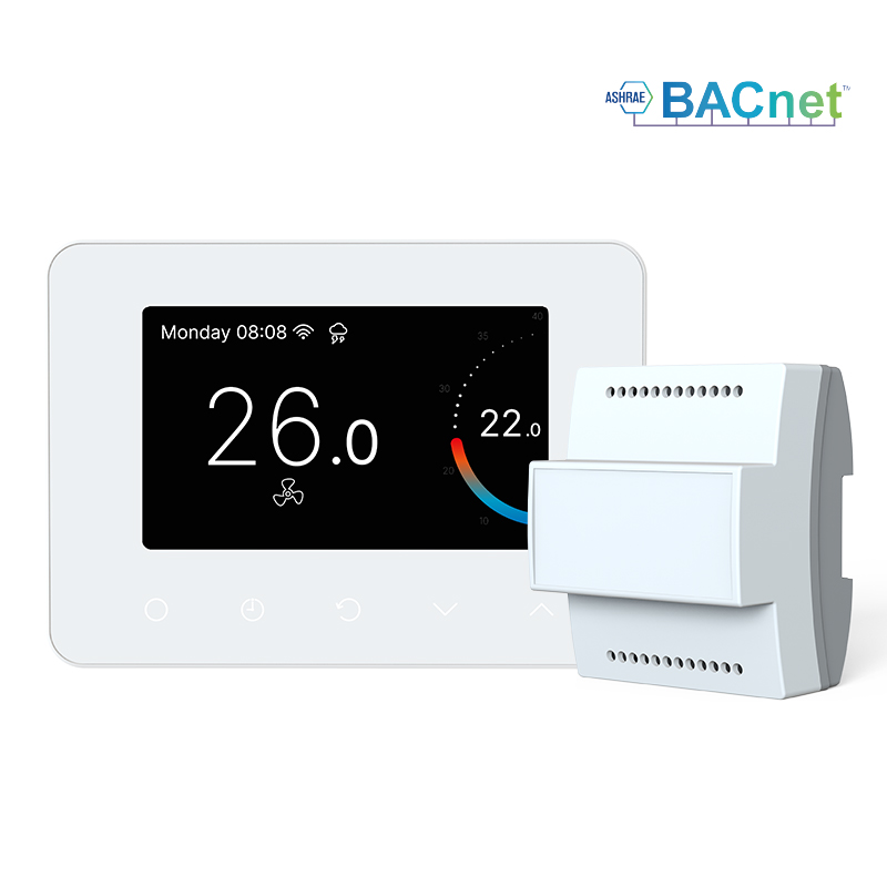 230Vac surface mounted smart HVAC thermostat with color screen