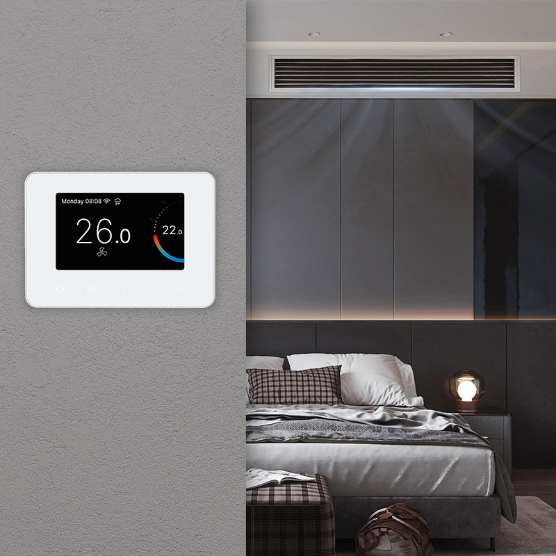 230Vac surface mounted smart HVAC thermostat with color screen
