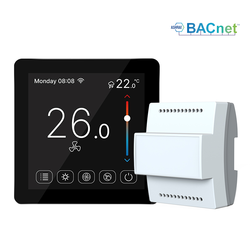 FT-CS08 Colorful Touchscreen FCU Thermostat: Precise 2-Pipe/4-Pipe Control with BACnet & Modbus