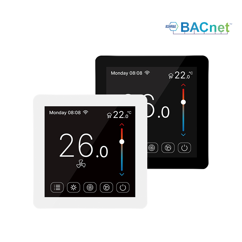 FT-CS08 Colorful Touchscreen FCU Thermostat: Precise 2-Pipe/4-Pipe Control with BACnet & Modbus