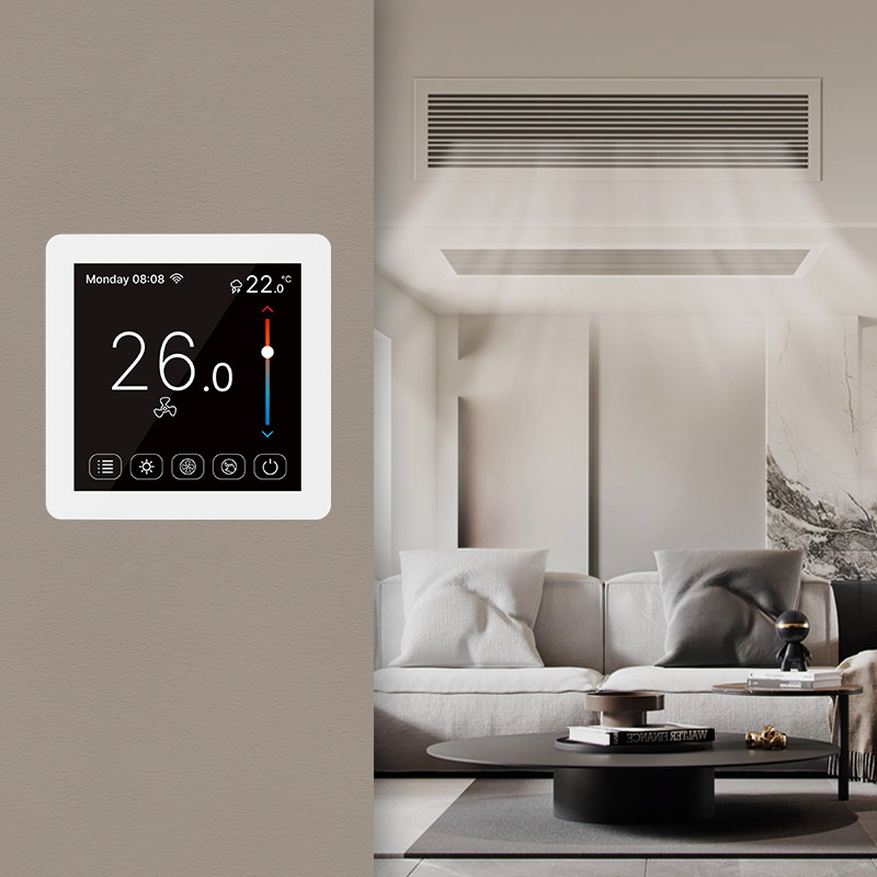FT-CS08 Colorful Touchscreen FCU Thermostat: Precise 2-Pipe/4-Pipe Control with BACnet & Modbus