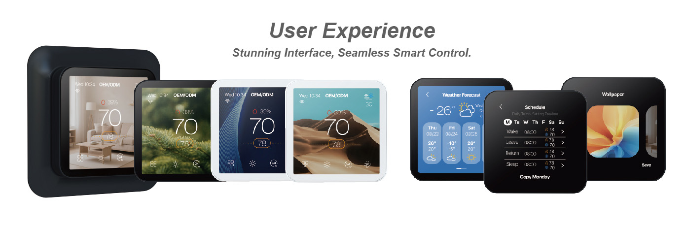 High-resolution TFT capacitive touchscreen display showing weather forecast and schedule