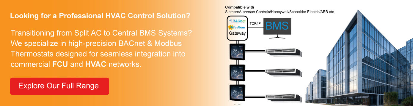 Professional BACnet and Modbus thermostat networking architecture for commercial FCU and BMS integration