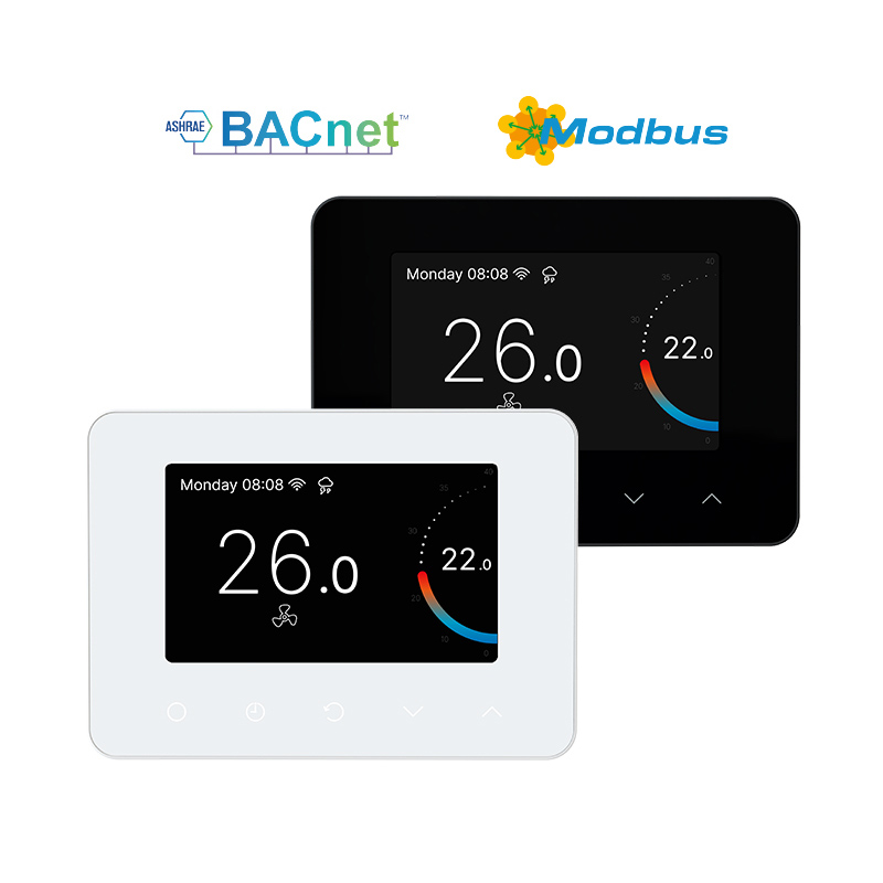 HT-CS70 ultra-slim color touchscreen thermostat in black and white finishes