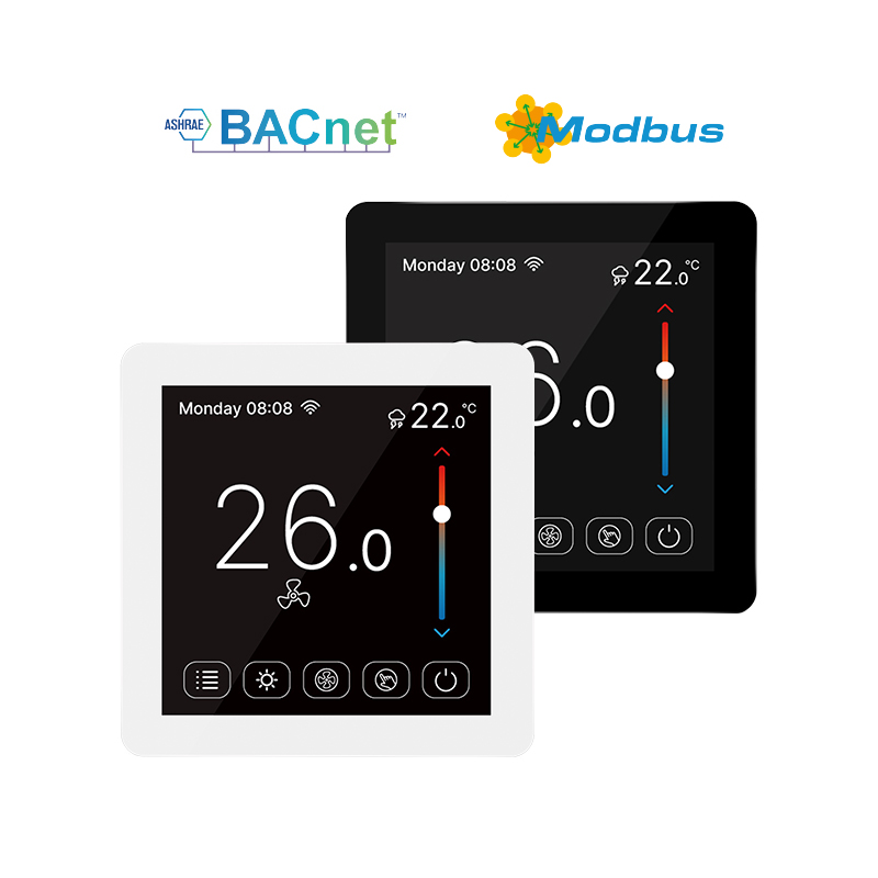 FT-CS08: Colorful Touchscreen BACnet & Modbus Thermostat for 2/4-Pipe FCU