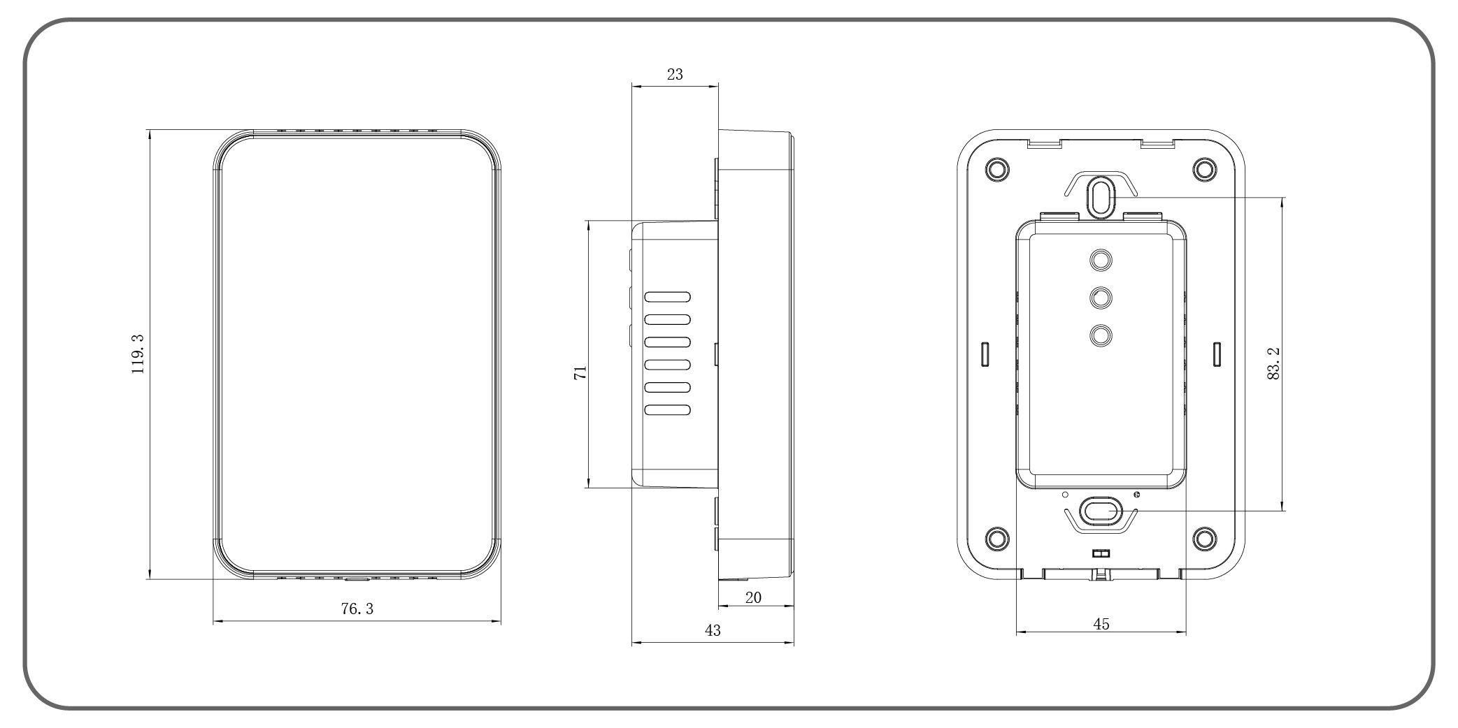 HT-65 Smart Thermostat Dimensions and Installation Drawing