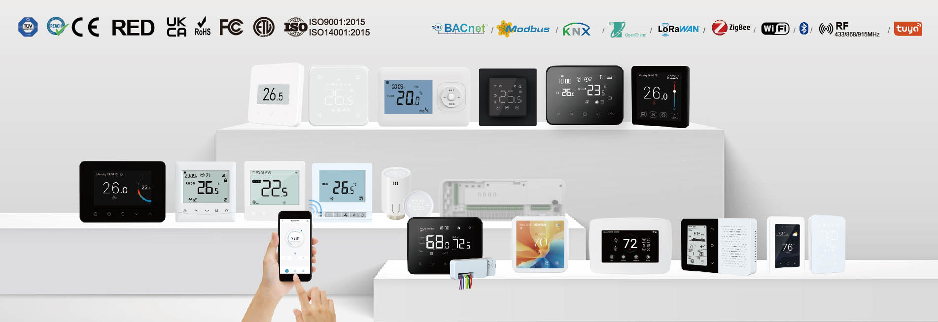 E-TOP smart thermostat and HVAC control product range with IoT and wireless technology