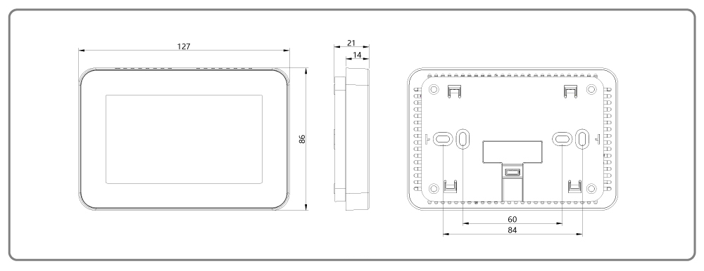 HT-CS03 thermostat surface mounting dimensions and installation diagram