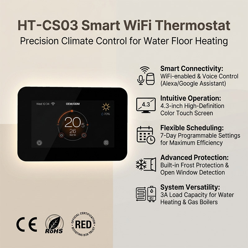 HT-CS03: Smart WiFi Programmable Touch Thermostat for Water Floor Heating