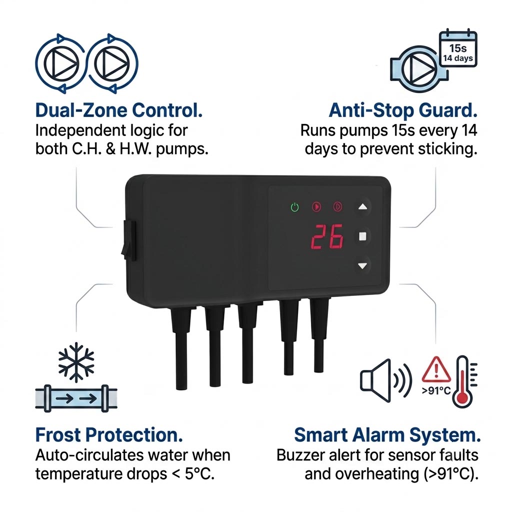 EPC-89D Dual Pump Controller for Central Heating (C.H.) and Domestic Hot Water (H.W.) Systems