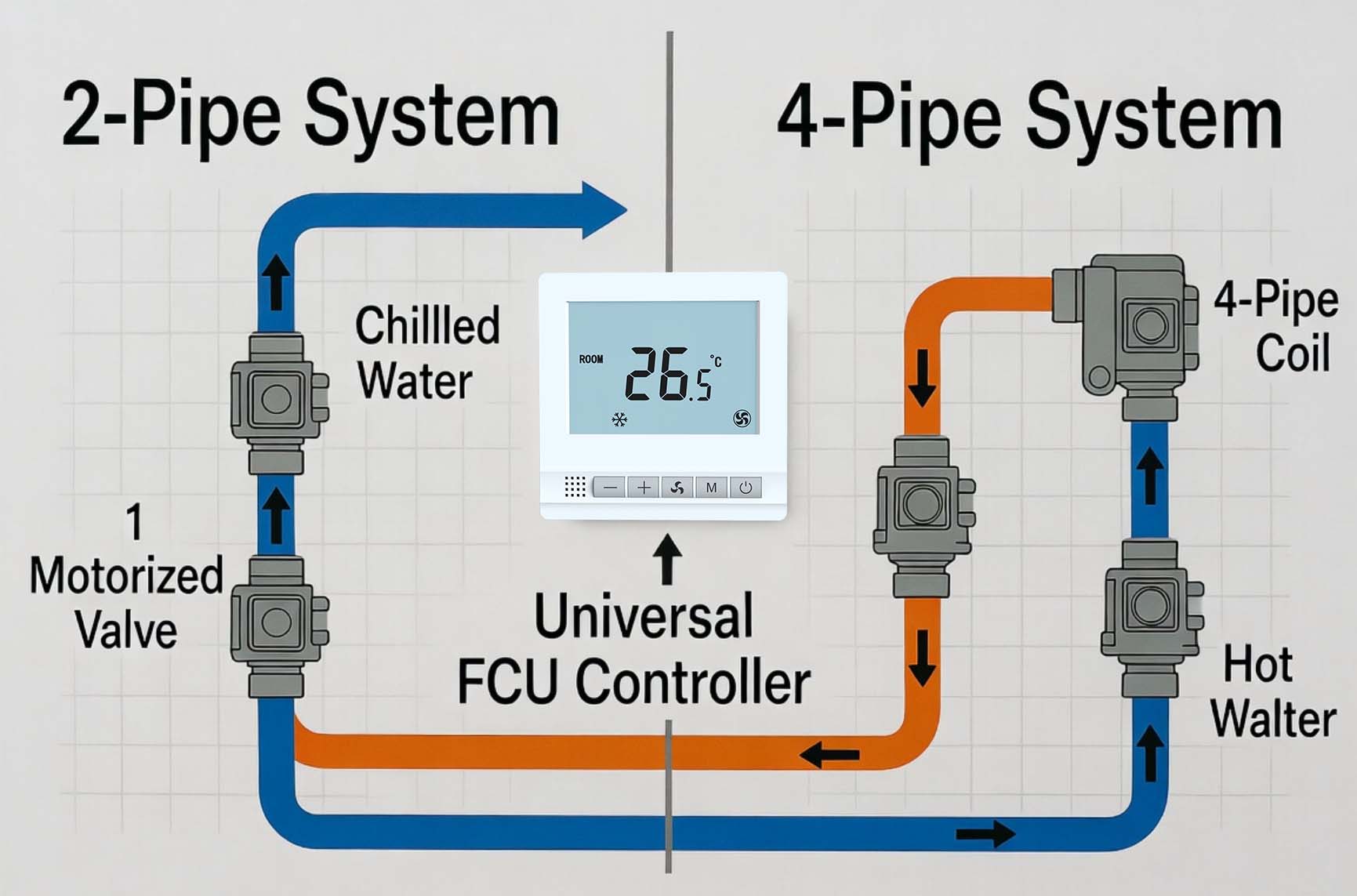 The Ultimate B2B Sourcing Guide to FCU Thermostats: 2-Pipe vs 4-Pipe & 0-10V Modulating Control