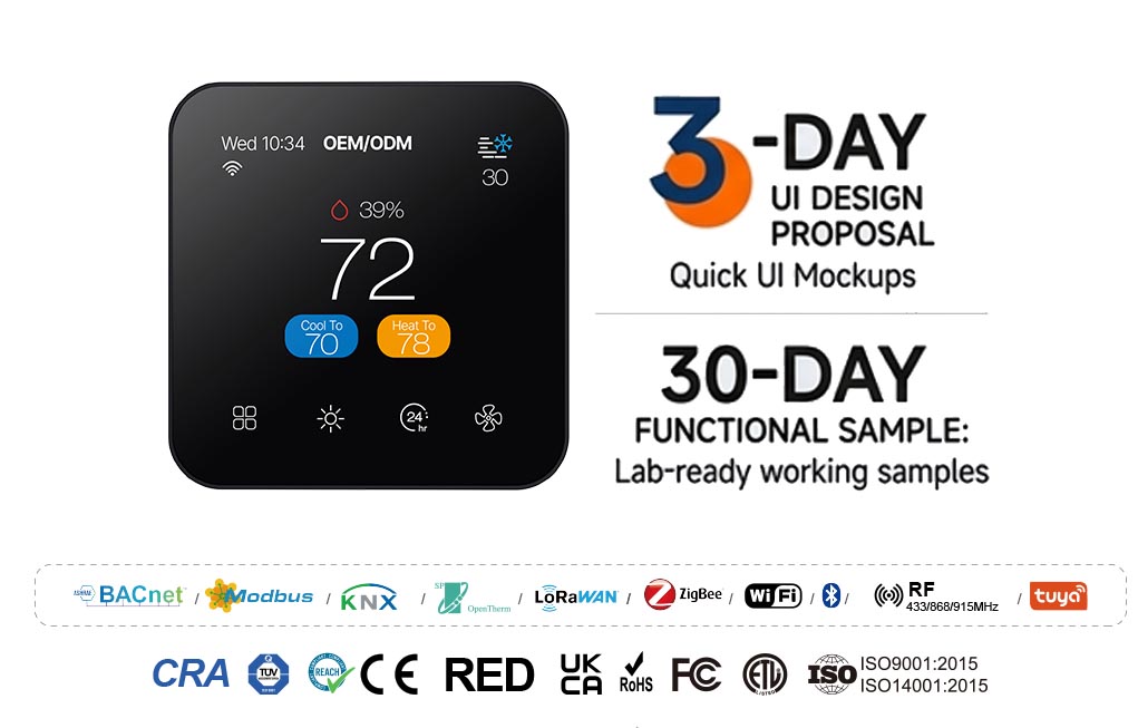E-TOP 3-Day Custom UI & 30-Day Sample 3-Day Custom UI Design and 30-Day Working Sample for OEM Thermostats